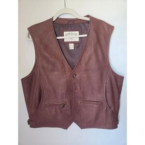Orvis Men's Genuine Leather Vest Brown Size Large Western Outdoor